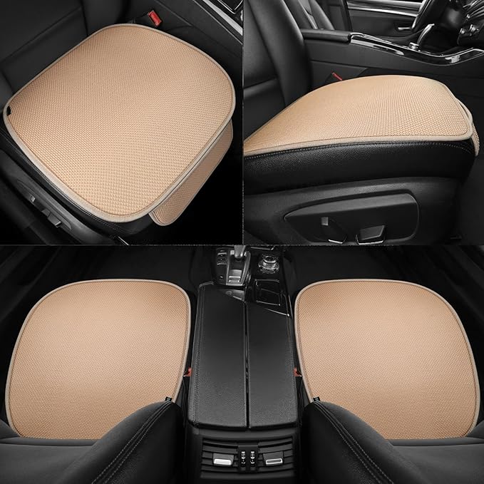 2pcs All-Season Car Seat Covers Khaki - Breathable Car Seat Protectors with Anti Slip Bottom - Durable Auto Seat Cushions Universal Fit for Vehicles Cars SUV Trucks Front Seats