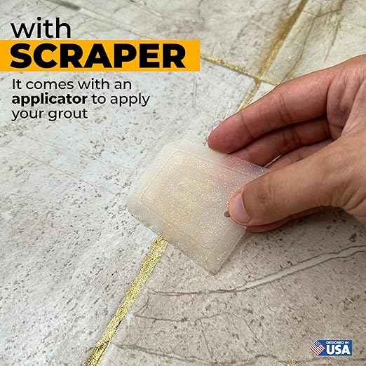 PentaUSA Tile Grout - Glitter Grout Tube, 6 Fl Oz Glitter Fast Drying Grout Paint, Shiny Grout Repair Kit - Renew Grout Lines in Bathroom, Kitchen, Countertops (180 ml, 6 Fl Oz) (Gold)