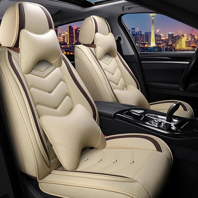 CTDS Car Seat Covers for Toyota RAV4 2000-2026, Stylish Sport Seat Cover, Premium Nappa Leather Car Seat Cover. Automobile Seat Covers Sets.(Luxury 2 Seats/Beige)