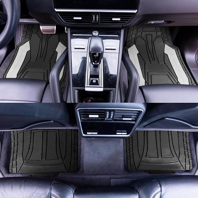 FH Group Automotive Heavy-Duty Rubber Floor Mats, Universal Fit Full Set, Climaproof, Trimmable for Most Sedan, SUV, Truck Floor Mats - Gray