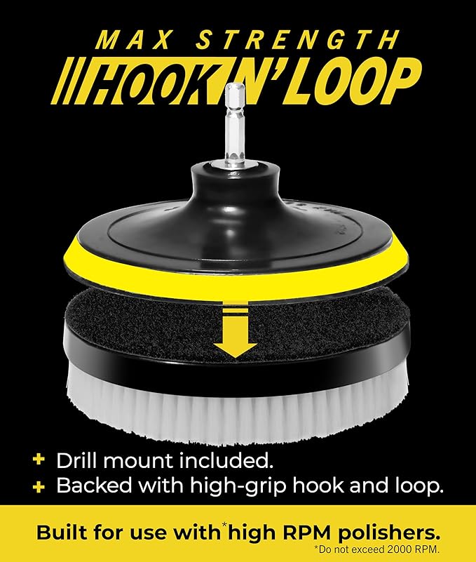 VViViD Power Drill Brush Attachment + Backing Plate, 4” inch / 100mm Diameter Surface Area, Medium-Stiffness Bristles