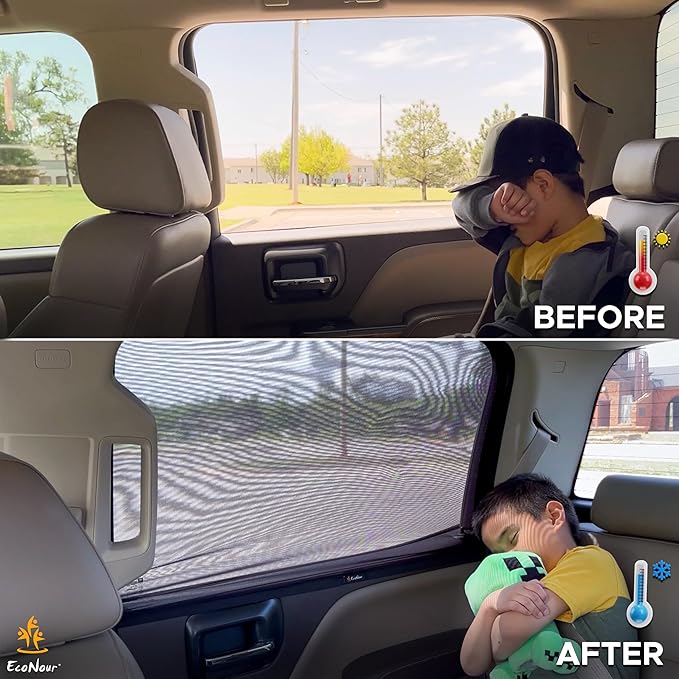 EcoNour Car Rear Window Sun Shades Compatible for Toyota Tacoma | 2Pack Breathable Sunshade with 100% UV & Mosquito Protection | Mesh Rear Window Covers for Privacy & Blackout-Car Window Accessories