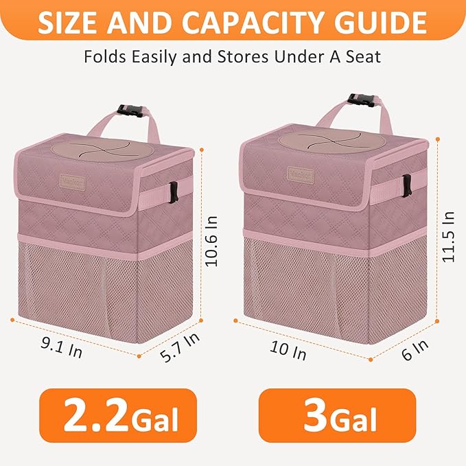 Vankor Car Trash Can Cute Trash Bag Bin Hanging Waterproof Automotive Garbage Cans Leak Proof Vehicle Trash Can Diamond Pattern-Pink