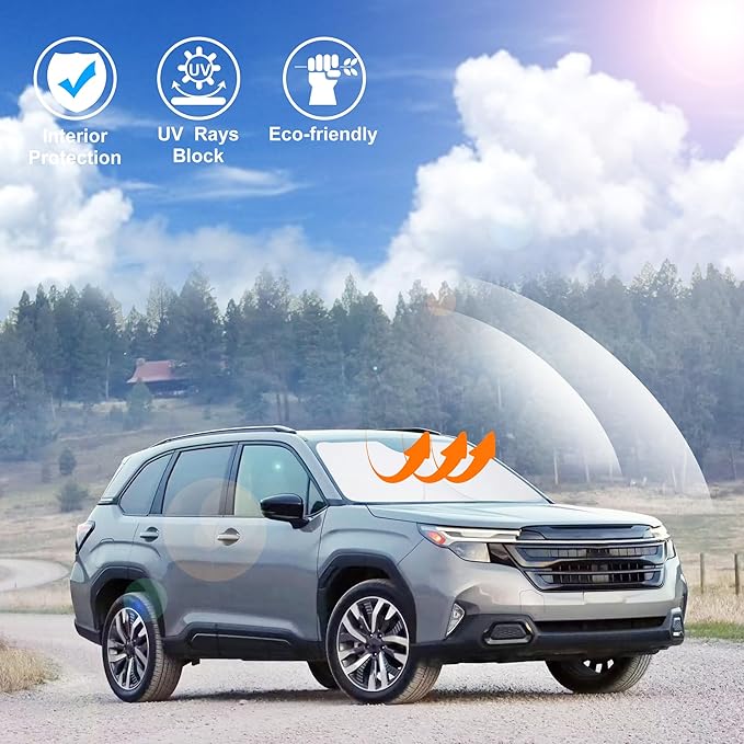 Windshield Sun Shade Custom Fit for 2025 2026 Subaru Forester Accessories Foldable Sunshade Sun Blocker Protect Car from Sun Rays & Heat Damage Keep Car Cooler