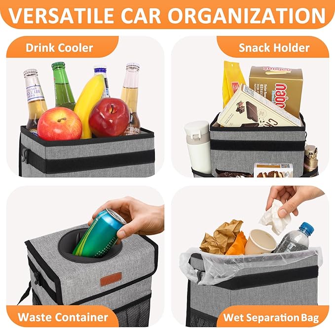 Vankor Car Trash Can Trash Bag Bin Hanging Waterproof Automotive Car Garbage Cans Leak Proof Vehicle Trash Can Grey