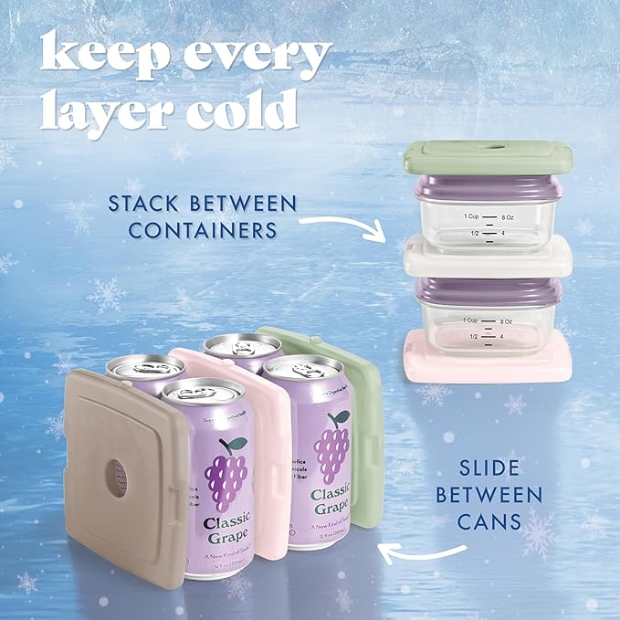 Cool Coolers by Fit & Fresh Slim Ice Packs, Quick Freeze Reusable Ice Packs for Lunch Boxes & Coolers, Long-Lasting, Space Saving Lunch Ice Packs, Multicolor, 4Pk