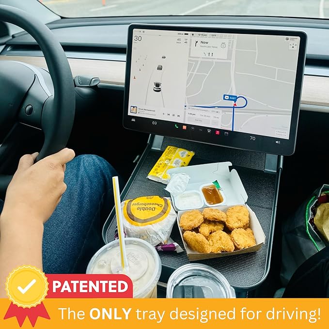 Tesla Model Y Model 3 Accessories 2020 to 2026, Car Eating Food Table Alset Tray, Center Console Organizer, for Autopilot, Road Trips. Anti-Slip Mat for Stability. (Tray ONLY)