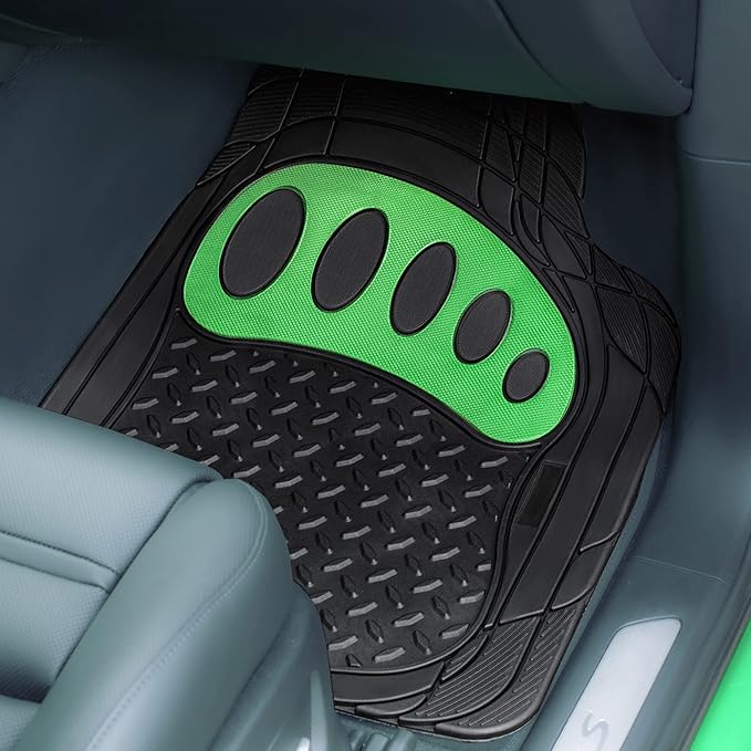 FH Group Automotive Floor Mats - Heavy-Duty Footprint Design Rubber Floor Mats for Cars, Universal Fit Full Set, ClimaProof Floor Mats, Trimmable Floor Mats For Most Sedan, SUV, Truck Floor Mats Green