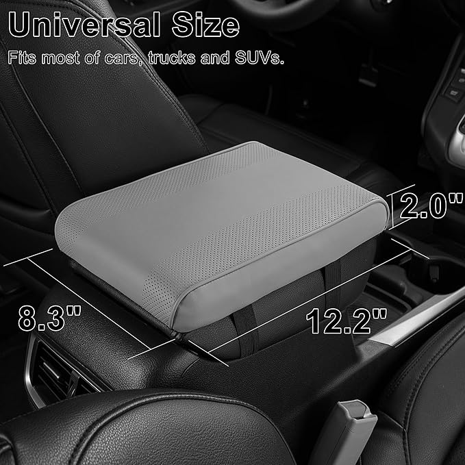 SEG Direct Car Center Console Cover, Breathable Leather Auto Armrest Cover, Memory Foam Arm Rest Cushion, Universal Car Seat Box Cover Car Interior Accessories, Gray