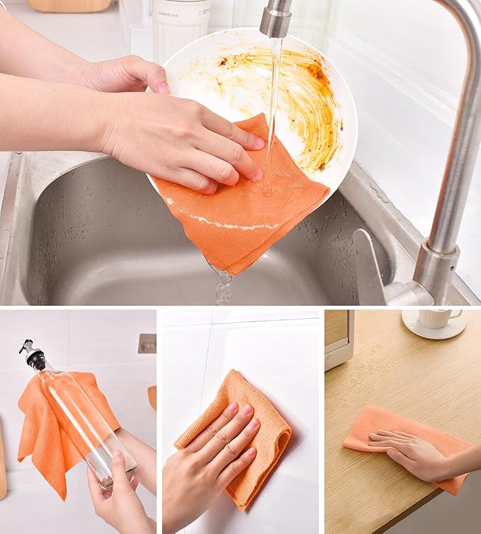 KitchLife Microfiber Cleaning Cloth Roll - Tear-Away Reusable Microfiber Paper Towels, Lint-Free, Washable, 20 Sheets for Kitchen, Car, Dishes, and Sensitive Surfaces (Coral)