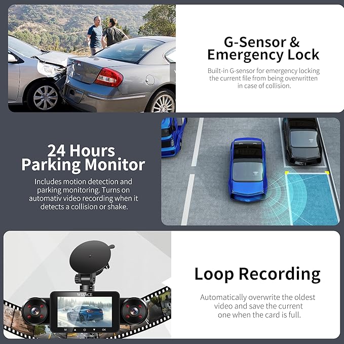 4 Channel Dash Cam 360° View 5G WiFi & APP Control, WIZACE 2K Front and Rear Inside, Left Right Dash Camera for Cars Free 64GB TF Card, G-Sensor, Night Vision, 24H Parking Mode
