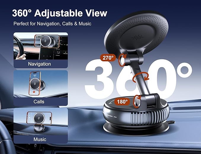 Car Phone Holder Mount for Magsafe [110+LBS Suction & 3500gf Magnetic] 360° Adjustable Vacuum Suction Cup Mount, Phone Holders for Your Car for iPhone 17 Pro Max 16 15 14 13 12 Plus & Android