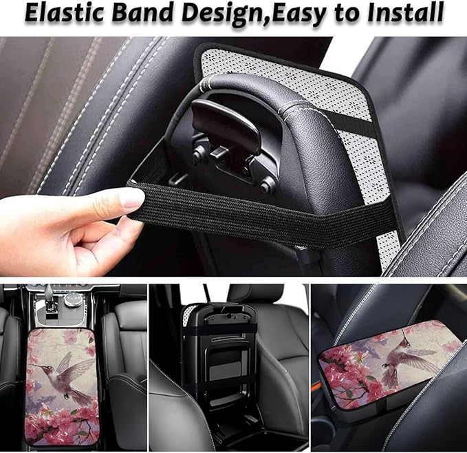 Cute Hummingbird Car Armrest Seat Box Cover Elastic Flannel Car Arm Rest Cushion Pad Scratch Resistant Middle Console Lid Protector Pad for Cars Trucks and SUVs