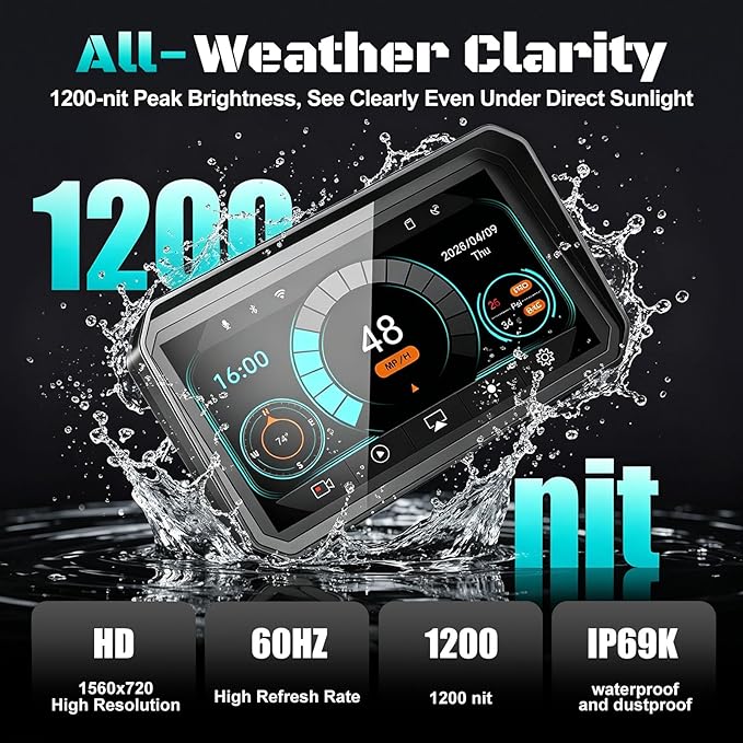 2026 LBW 6" Portable Motorcycle CarPlay GPS(Includes 128G SD), with Wireless Android Auto, Dual 2K Dash Cam/Recorder, Navigation, HD Waterproof Touchscreen, Quick-Release Magnetic Bracket, TPMS, BT