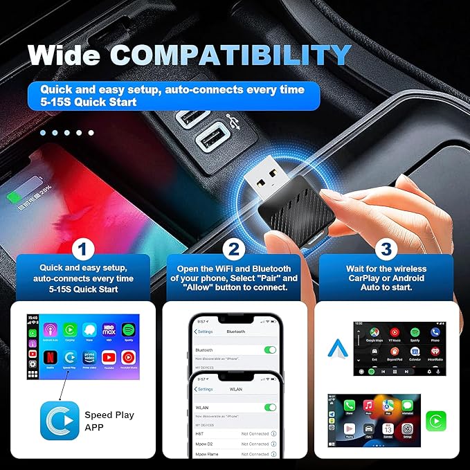 2-in-1 Wireless CarPlay & Android Auto Adapter, Mini USB Design for Cars with Built-in Wired Apple CarPlay 2025 Upgrade Plug & Play CarPlay Dongle Converts Wired CarPlay to Wireless, Fast Auto-Connect