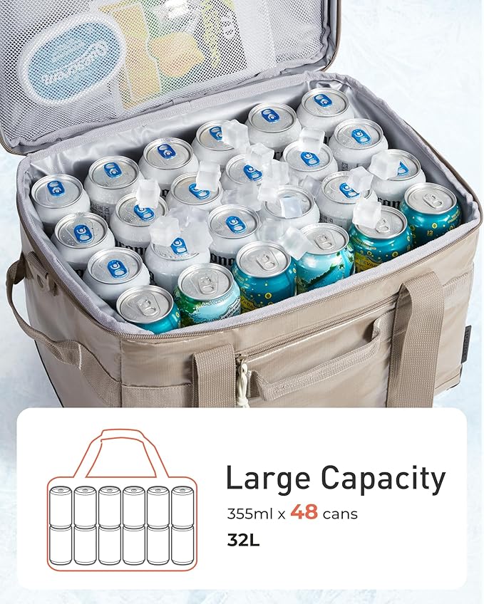 TOURIT Soft Sided Cooler Bag Insulated 48/60 Cans, Large Collapsible & Leakproof Ice Chest for Picnic, Beach, Camping, Travel