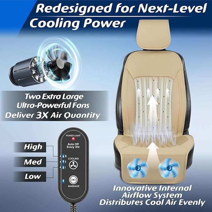 Paffenery 2026 Upgraded Cooling Car Seat Cover Front Seat, 12V-24V Ventilated Cooling Car Seat Cushion, Cooled Seat Cover for Car SUV Truck Universal Fit, Cream Beige