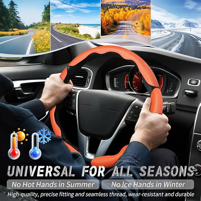 WOCOCN 3pcs Car Steering Wheel Cover,Anti-Skid Carbon Fiber Steering Wheel Protector for Men Women,Multiple Color Options,Universal for Most Car Interiors Accessories (Orange 3PCS)