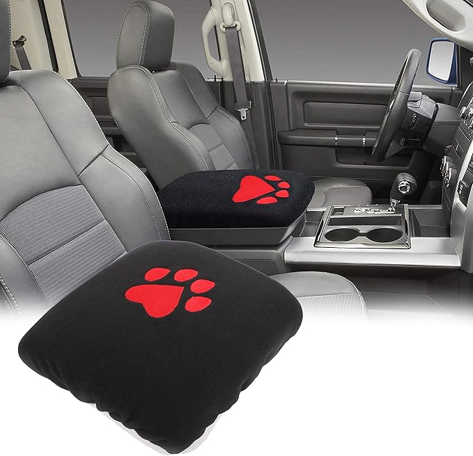 Center Console Armrest Pad Cover for Dodge Ram 1500 2500 3500 4500 5500 Pickup Trucks 1993-2023-Black Soft Car Armrest Protector Cushion All Seasons Suitable(Paw)
