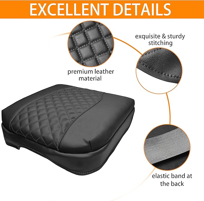 1.2in Thickness Center Console Cover for Chevy Silverado/GMC Sierra 1500 Accessories 2019-2025 2026, Tahoe & Suburban & Yukon 2021-2026 Armrest Cover Leather Cushion Protector Pad Bucket Seat (Black)