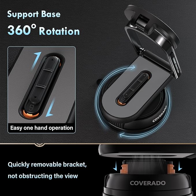 Coverado Magnetic Car Phone Holder, Vacuum Magnetic Phone Holder for Car, 360° Rotation Strong Magnet Car Phone Mount Dash Cell Phone Mount for iPhone 17/16/15/14/13/12