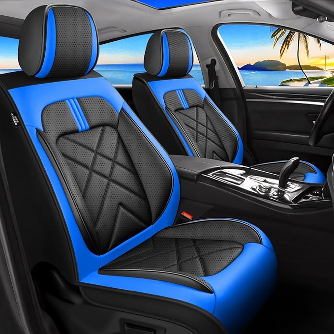 CX-50 Car Seat Covers Fit for Mazda CX-50 2023-2026, Full Coverage Premium Leather Waterproof Breathable Seat Covers, Automotive Seat Protectors, Airbag Compatible(2 Front Seats, Black-Blue)