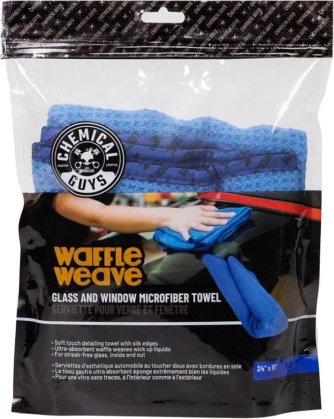 Chemical Guys Waffle Weave Glass and Microfiber Towel Blue 24"x 16" (Pack of 2)