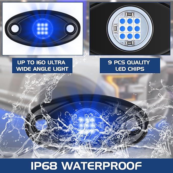 Macarrie 12 Pods Rock LED Lights for Car SUV Underglow Lights Waterproof Neon Trail Rig Lamp Lighting for Truck Motorcycle Boat ATV UTV and More(Blue)