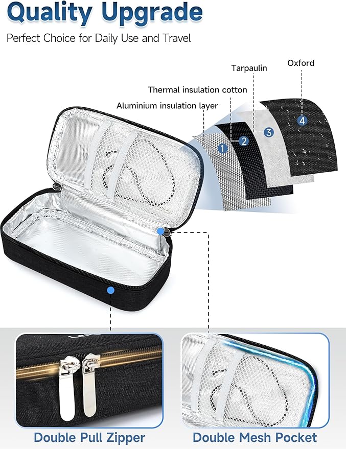 YOUSHARES Insulin Cooler Travel Case for Pen & Vials, Temperature Display Diabetic Medication Cooling Bag with Protective Ice Brick, TSA Approved Refrigerated Diabetes Supplies Carrying Organizer