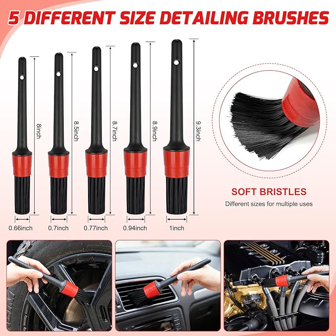 Nilight 15PCS Car Detailing Kit Auto Cleaning Tools Wash Set with Storage Carry Bag Beginners Easy to Use for Interior Exterior Car Care Clean Windshield Dashboard Seat Air Vents Wheels Tires, Red