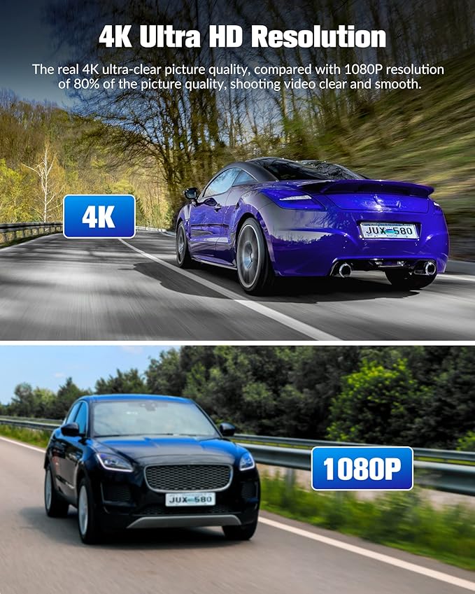 Dash Camera for Cars,4K Full UHD Car Camera Front Rear with 32GB Card,Built-in Super Night Vision,2.0'' IPS Screen,170°Wide Angle,WDR, 24H Parking Mode, Loop Recording
