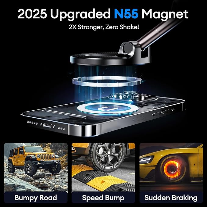 Magnetic Car Phone Holder, 360° Vacuum Magnetic Phone Holder for Car, MagSafe Car Mount with 80LBS Ultra Strong Suction& 2800gf Magnetic, Compatible with All Smartphones & All Car Models
