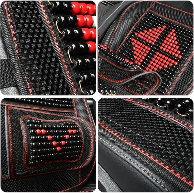Natural Wood Beaded Seat Cover with Cooling Ventilated Mesh, Massage Seat Cushion with Lumbar Support for Car/Truck Driver