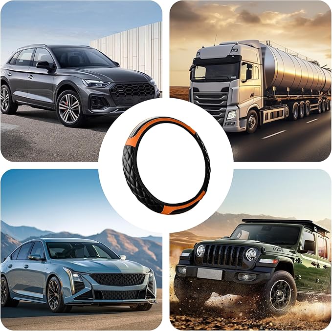 Car Steering Wheel Cover, 14.5-15inch Leather Anti-Slip Car Wheel Cover Protector, Safety Comfortable Desgin, Universal Auto Steering Wheels Accessories for Cars Truck SUV (Orange)