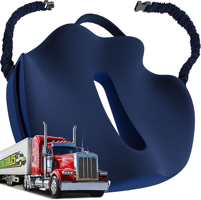 Medium Truck Seat Cushion for Truck Driver Seat Cushion - Upgraded Back Support, CertiPUR-US® Certified - Thick Memory Foam, Pain Relief for Hours of Driving, Trucker Approved Big Rig - Navy