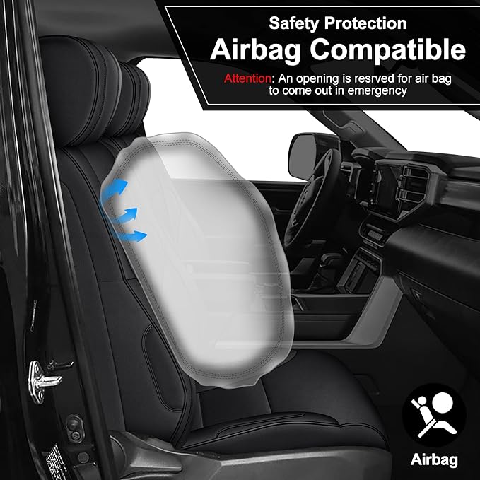 AOMSAZTO Custom Seat Covers for Toyota Tundra 2022 2023 2024 2025 CrewMax SR SR5 Limited Platinum FFV TRD Pro Leather Car Seat Covers Full Set Black, Custom Fit Full Set Faux Leather Black