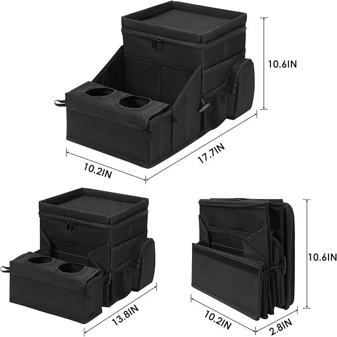 Backseat Organizer for Kids and Passenger Seat Organizer for Adults - Car Seat Cooler and Warmer with Cup Holders and Convertible Tray Lid(Black)