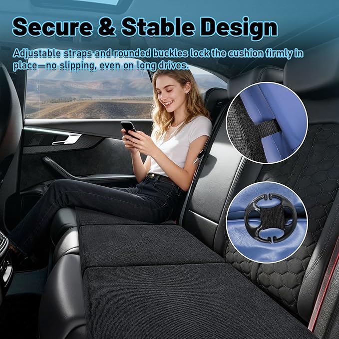 Car Seat Wedge Cushion 3Pcs, Comfortable Car Back Seat Gap Filler to Level Car Backseat, Automotive Foam Wedge Pad for Travel Truck Camping Office & Napping, Black