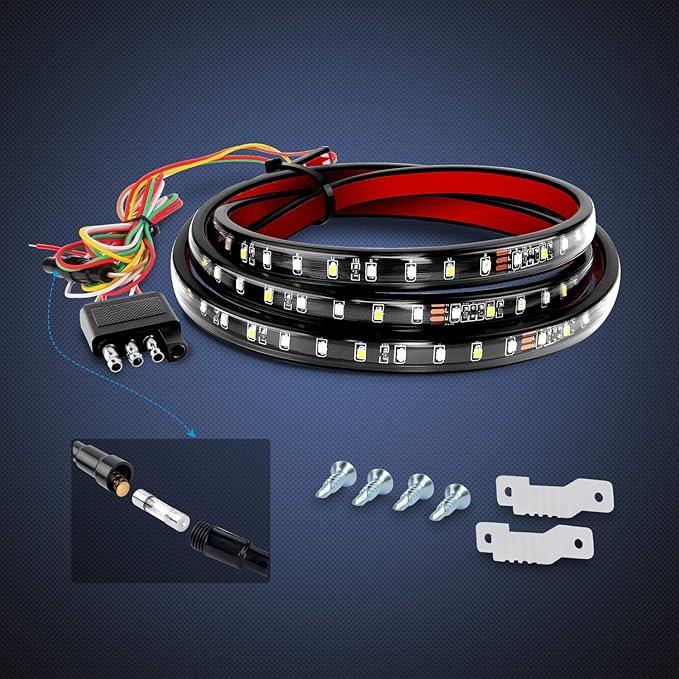 Nilight 60" Truck Tailgate Light Bar 108 LED Single Row Light Strip with Red Running Brake Lights Turn Signal White Reverse Light, 2 Years Warranty