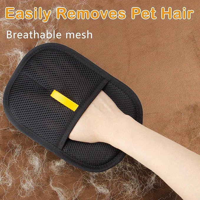 Thickened Pet Hair Removal Glove - Electrostatic Cat Dog Hair Remover Glove, Reusable Magic Brush Pet Hair Remover Tool for Couch, Carpet, and Car Seat (Black, 2 Pack)