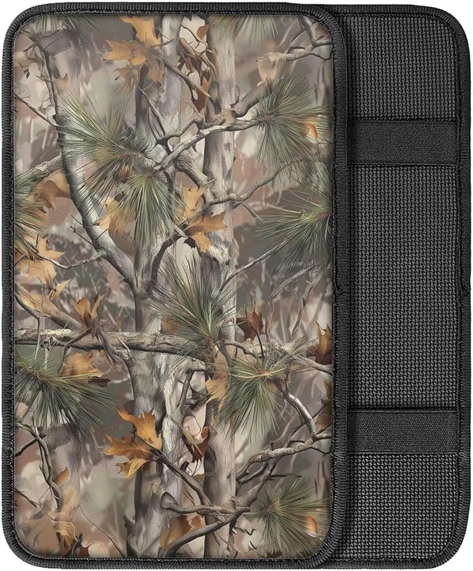 Dreaweet Camo Hunting Center Console Cover Car Accessories Interior Universal Middle Console Covers for SUV Truck Comfort Anti Slip Arm Rest for Car Armrest Storage Box Mat
