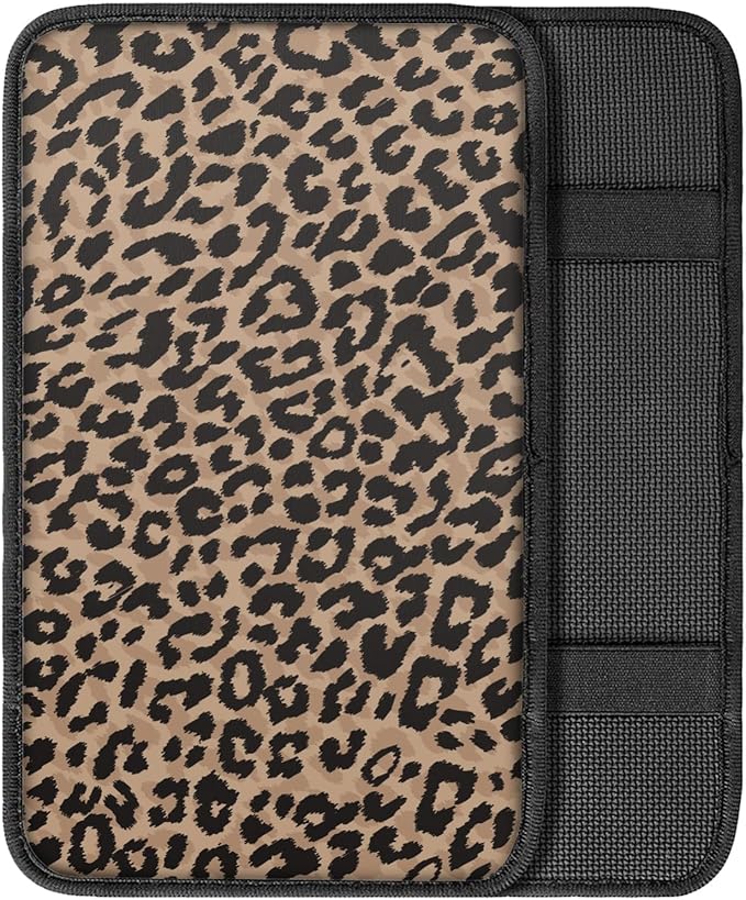 Dreaweet Brown Leopard Print Center Console Armrest Cover for Car, Wild Cheetah Print Armrest Cushion Cover Pad, Auto Car Accessories Universal Fit for Sedan, Truck, SUV Soft Car Armrest Cover