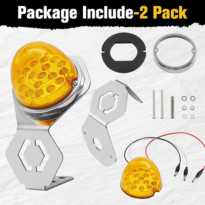 2PCS Watermelon Lights with Stainless Steel Bracket, 17 LED Dual Function Watermelon Light, Amber Lens Stop Turn Signal Marker Lights for Freightliner Semi Trucks Trailers