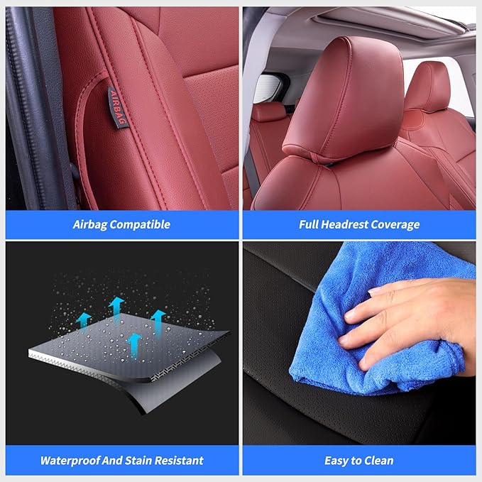 coverdream Rav4 Seat Covers Custom Fit for Toyota Rav4 2013-2018 LE SUV Seat Cushion,Fully Covered,Luxury Waterproof Leather Car Seat Protector,Armrest Cover Included (Full Set,Wine Red)