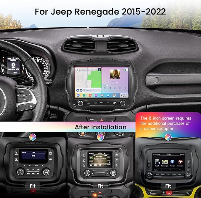 9'' QLED Screen Car Radio for Jeep Renegade 2015-2022, GPS Navigation, with Wireless Carplay & Android Auto, 8+256GB Stereo, DTS Sound, Built in Gyroscope, Physical Knob