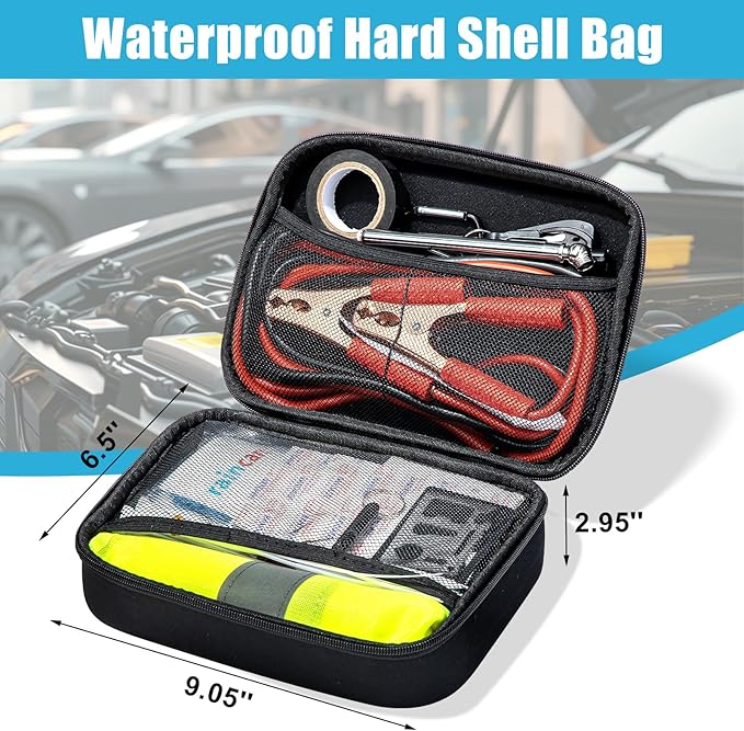 AUTODECO Roadside Emergency Kit Car Safety Kit with Jumper Cables Car Kits for Emergency, Black