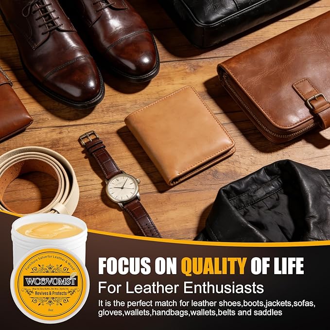 Leather & Furniture Repair Salve - Restorer, Conditioner & Polish for Couch, Car Seat, Bag, Boot | Prevents Cracking, Fading & Water Stains | UV Protectant for Leather, Wood, Vinyl - 8oz