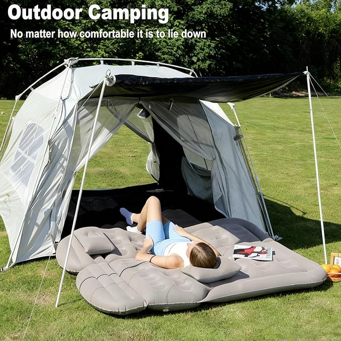 SUV Air Mattress Car Bed Inflatable Mattress for Truck Backseat - Foldable Car Mattress with Flocking Surface and Electric Pump Portable Air Bed Sleeping Pad for Home Car Tent Camping Travel