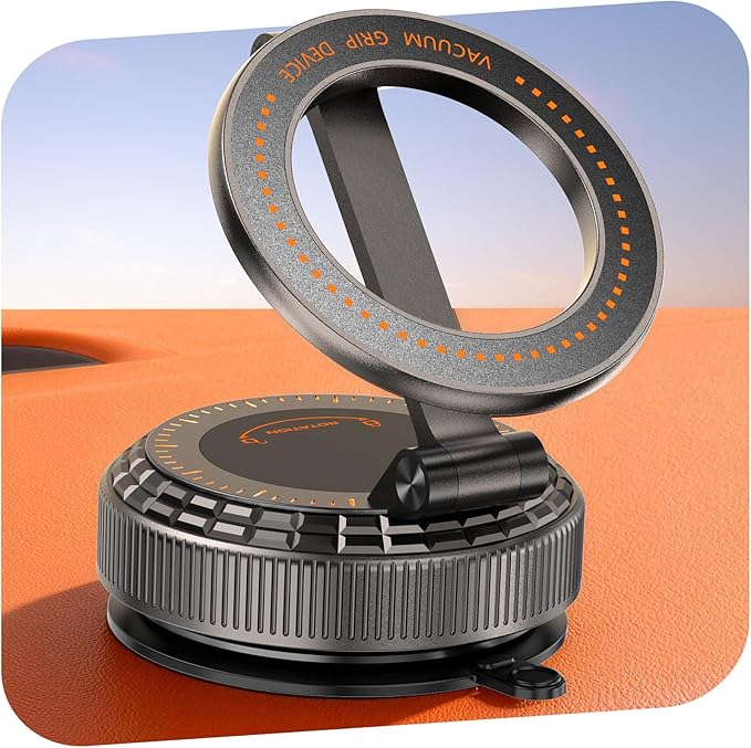 Pure Zinc Alloy Vacuum Magnetic Phone Holders for Your Car [105+LBS Suction & 3800gf Magnetic] 360° Adjustable Magsafe Car Phone Holder Mount for iPhone 17 16 15 14 13 12 Series & Android