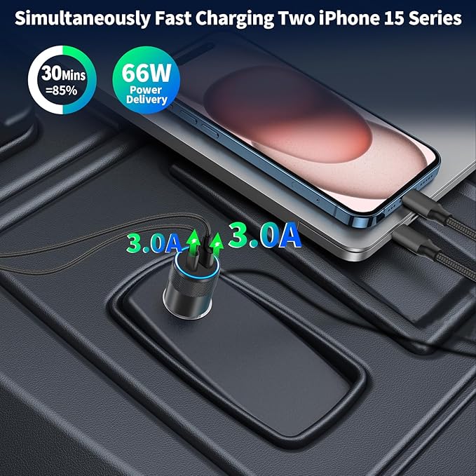 [Apple MFi Certified] iPhone 17 Car Charger Fast Charging, Braveridge 2Pack 75W USB-C PD&QC Power Cigarette Lighter + Type-C Braided Cable for iPhone 17/17 Air/17 Pro/17 Pro Max/16 Pro/15/Galaxy/Pixel